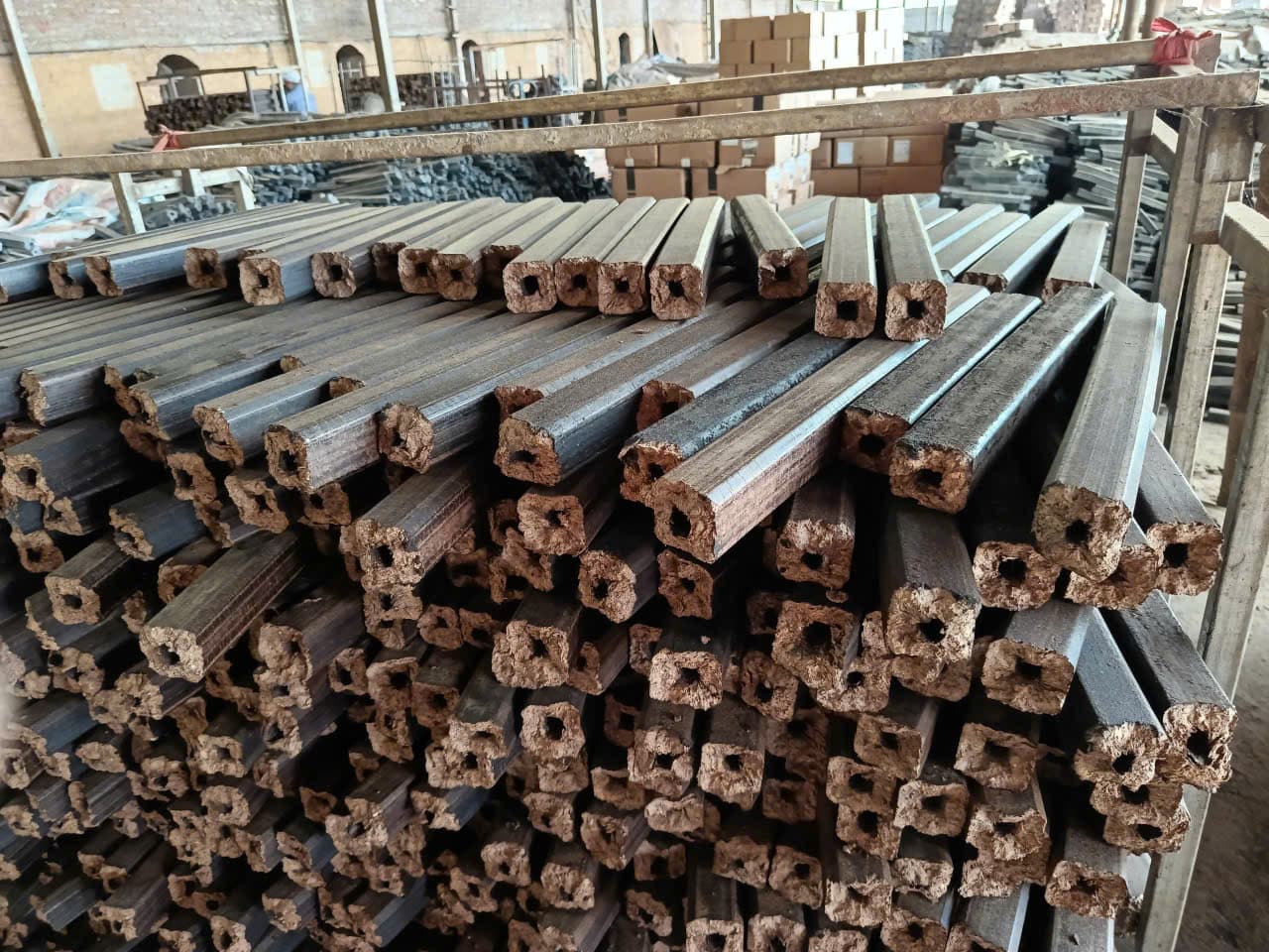 Hexagonal sawdust charcoal